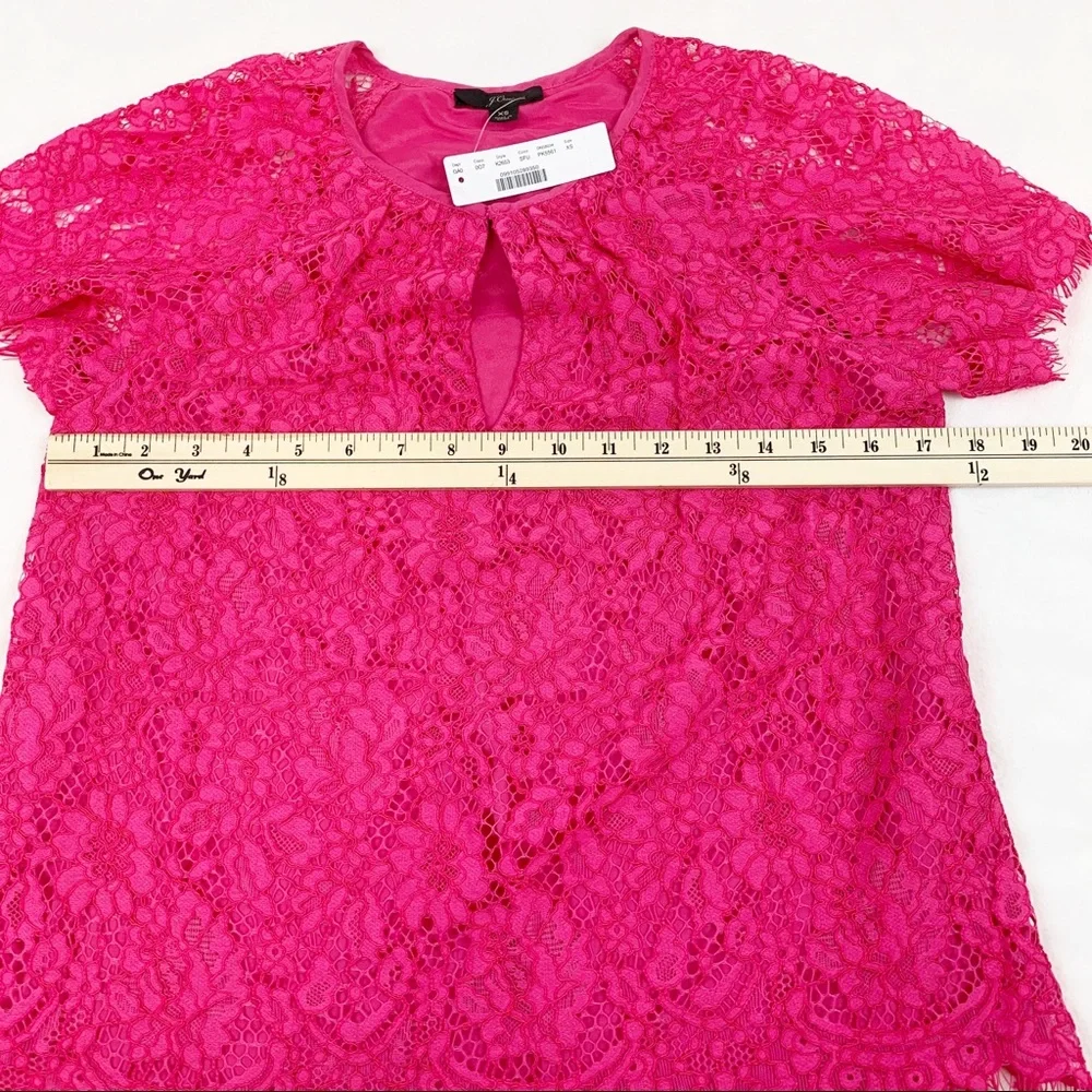J Crew short sleeve hot‎ pink lace blouse top